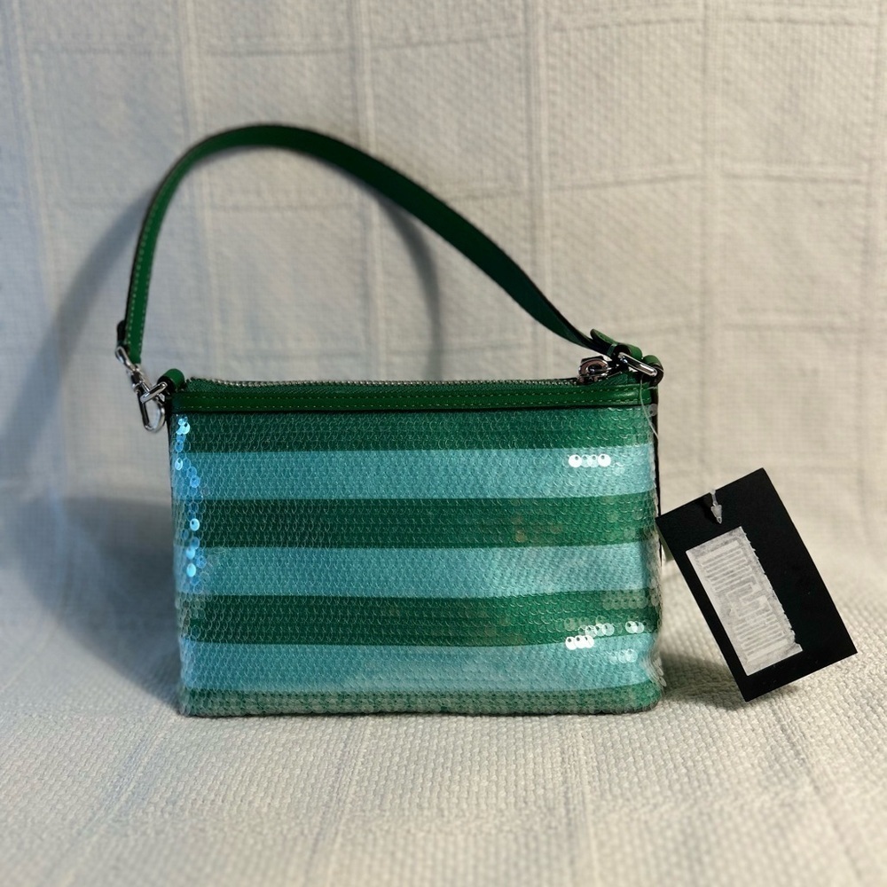 Kate Spade Green Striped Sequined Clutch/Wristlet - Picture 2 of 9